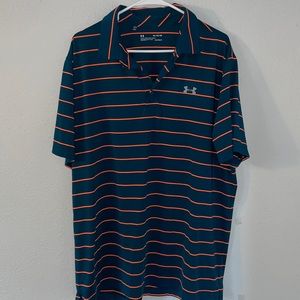 Under armor, Heat Gear, striped, short
sleeve, golf shirt, loose fit